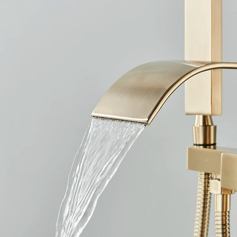 Matte Black Square Bathtub Shower Faucets Floor Standing Faucet Hot Cold Water Shower Mixer Tap Bathroom Waterfall Mixer