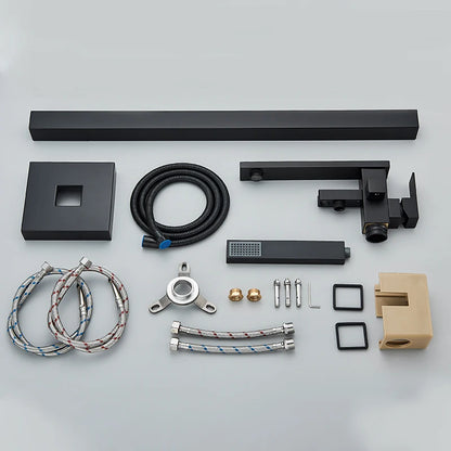 Matte Black Square Bathtub Shower Faucets Floor Standing Faucet Hot Cold Water Shower Mixer Tap Bathroom Waterfall Mixer