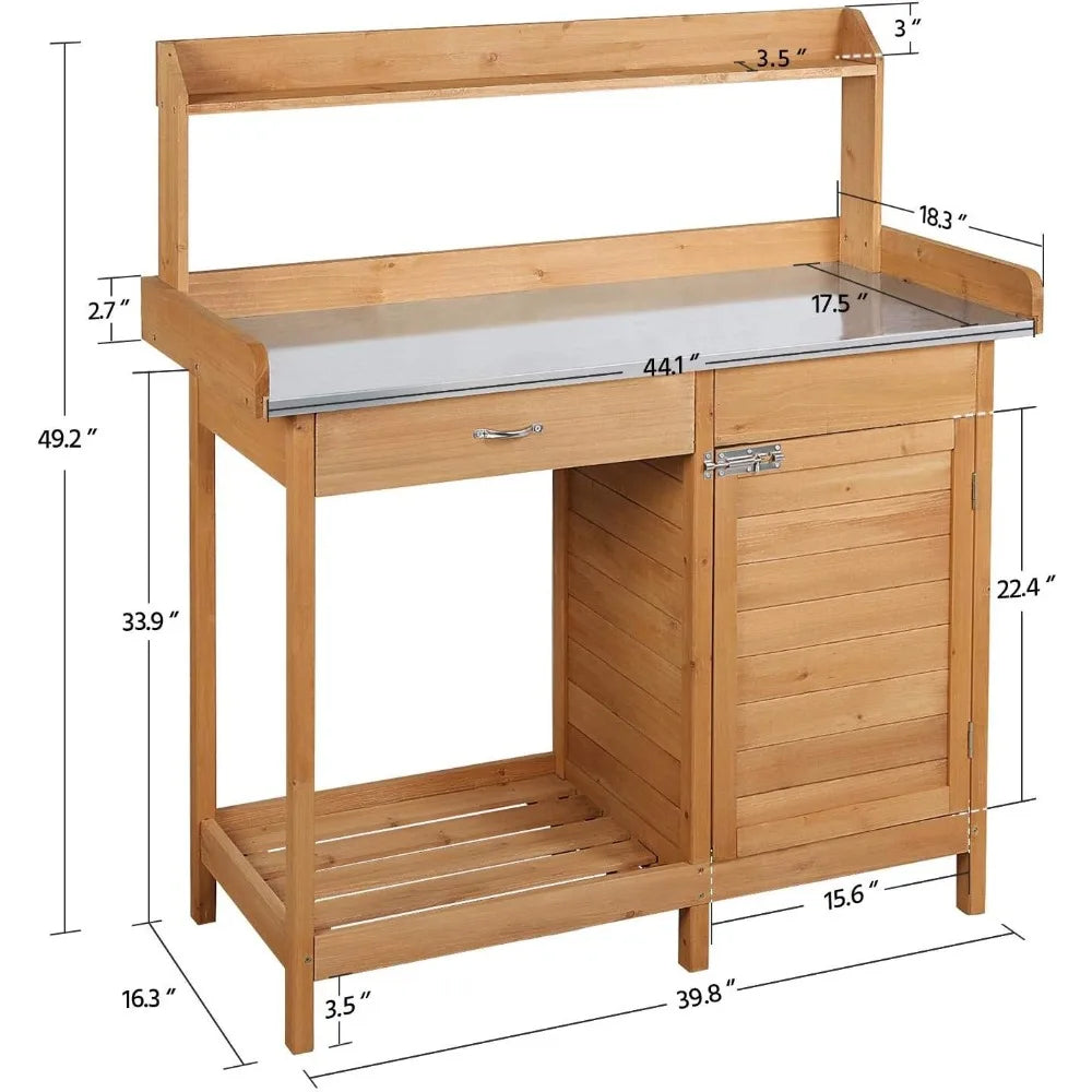 Outdoor Garden Potting Table Work Bench Metal Top