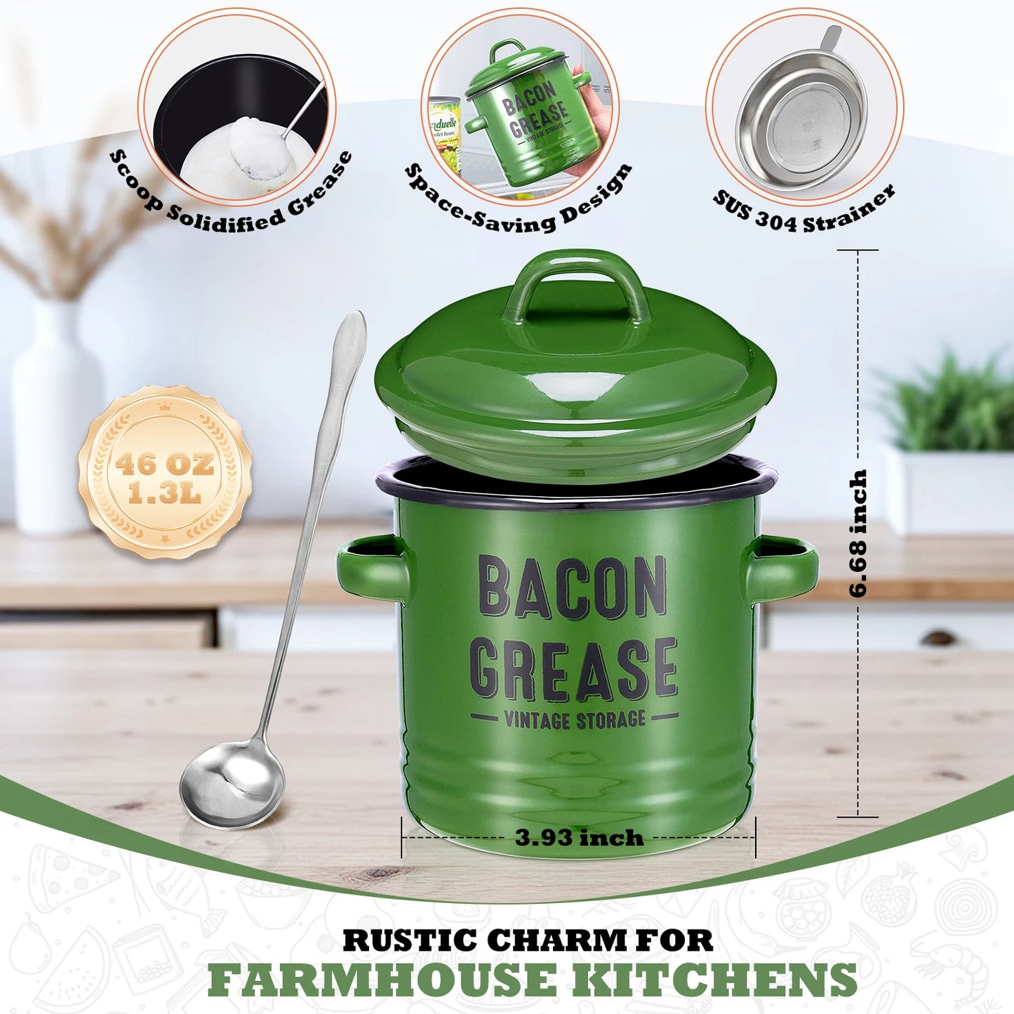 No Mess Bacon Grease Container with Strainer