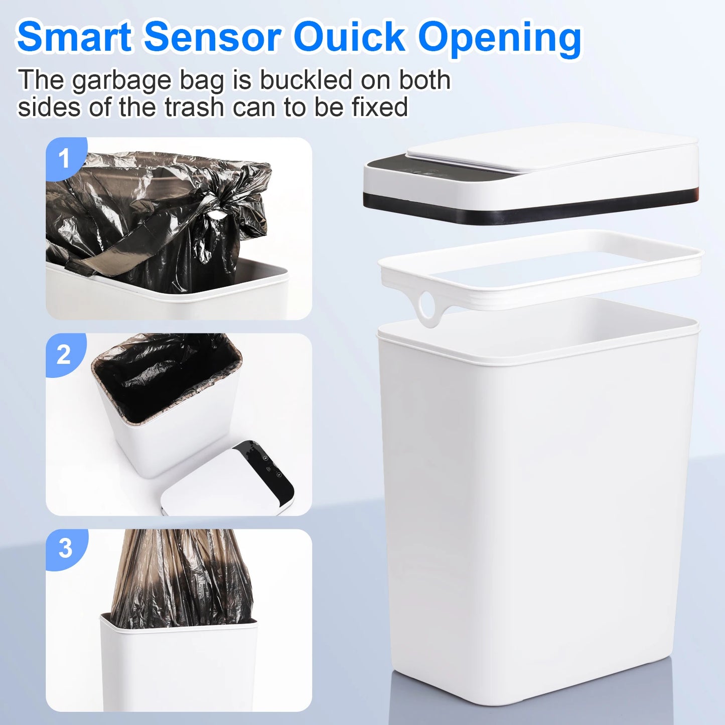 2 Pack 12L Bathroom Automatic Trash Cans White