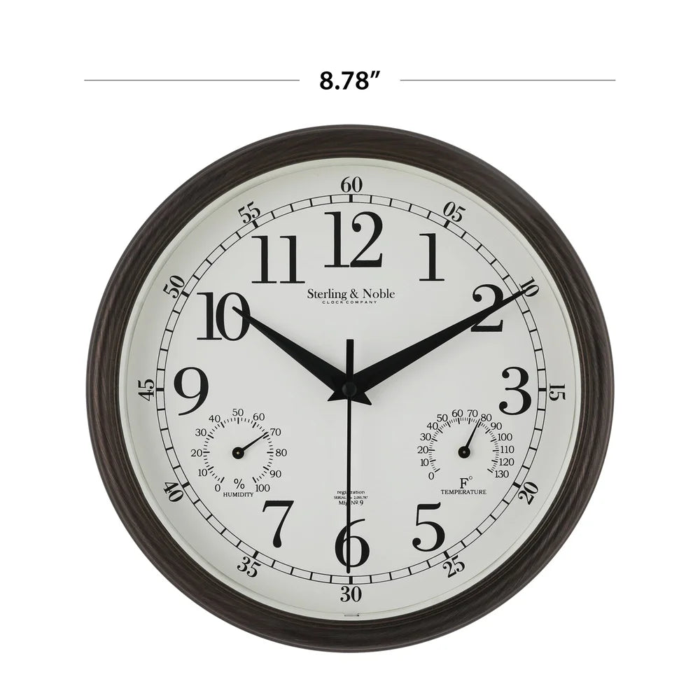 8.75 Inch Antique Bronze Indoor Outdoor Wall Clock