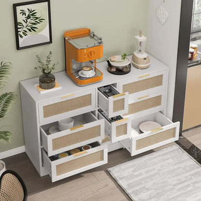 51.2” White Rattan Storage Locker with 9 Drawers