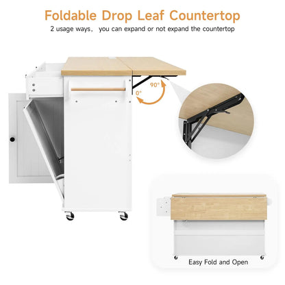 60" Mobile Kitchen Island with drop leaf
