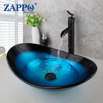 Tempered Glass Bathroom Vessel Sink with Waterfall