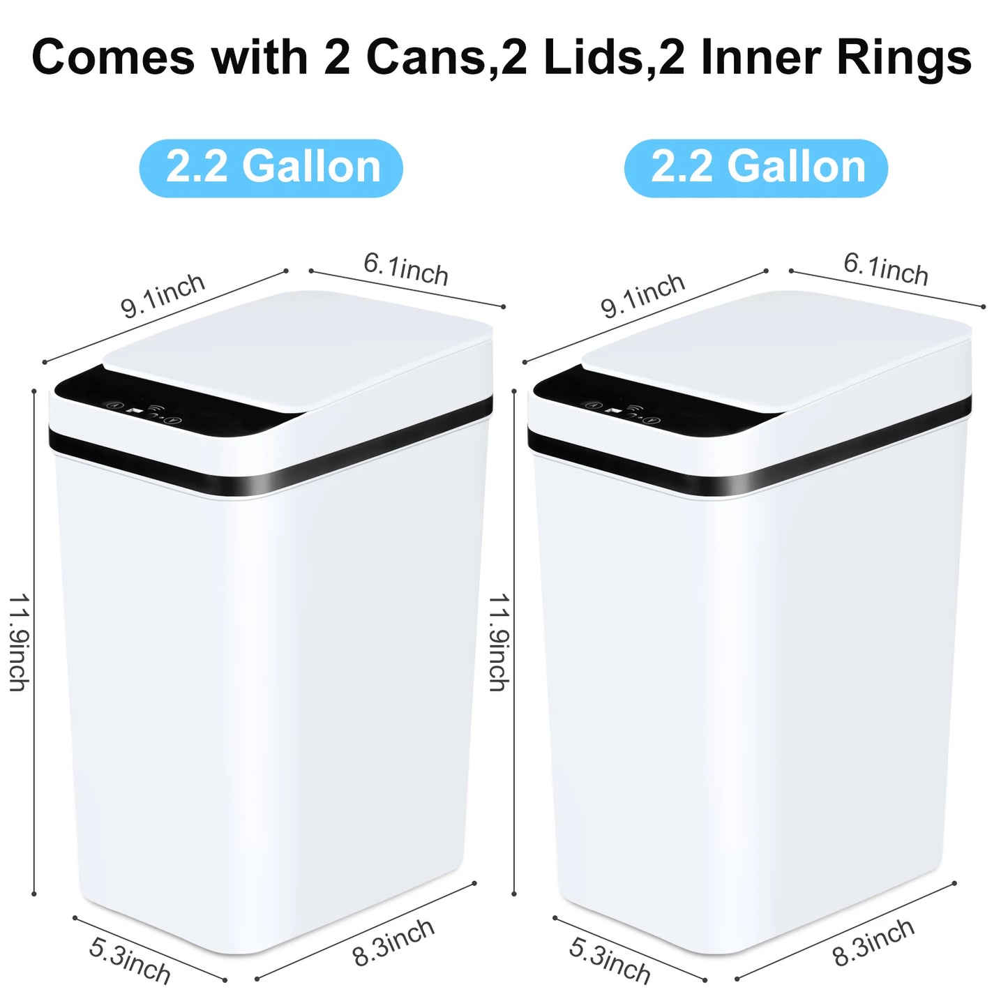 2 Pack 12L Bathroom Automatic Trash Cans White