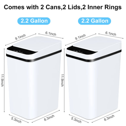 2 Pack 12L Bathroom Automatic Trash Cans White
