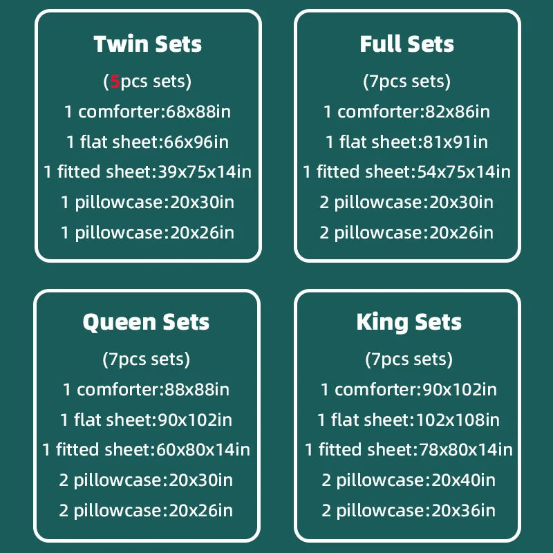 5pcs/7pcs Comforter Sheet Fitted Sleeping Sets