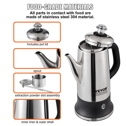12-Cup Electric Coffee Pot Stainless Steel