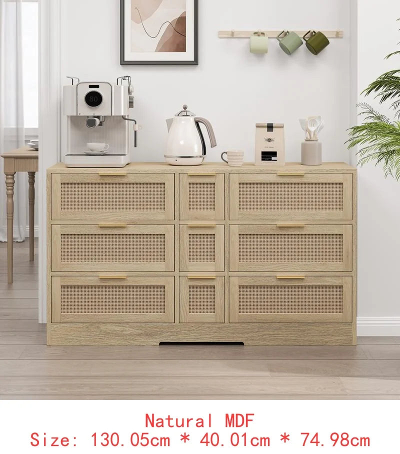 51.2” White Rattan Storage Locker with 9 Drawers