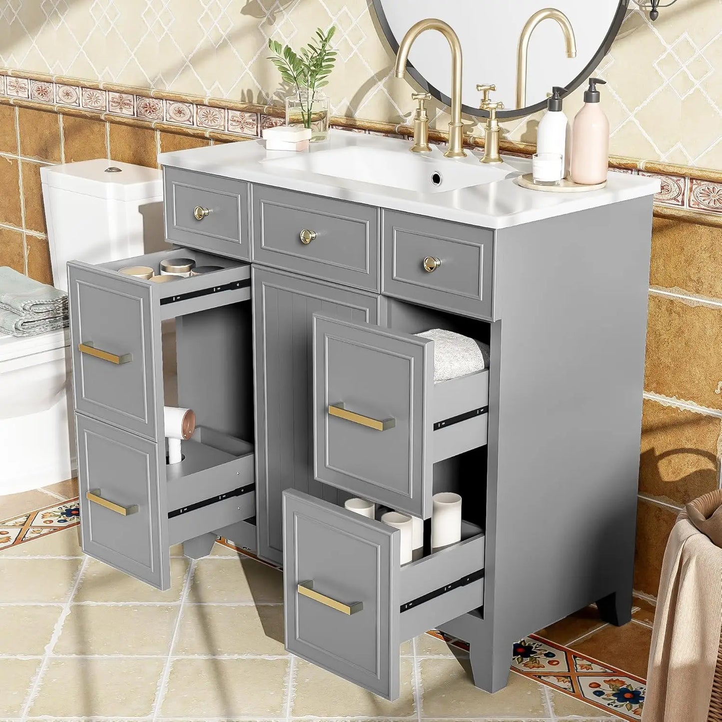 36" Bathroom Vanity Cabinet Sink Top Combo