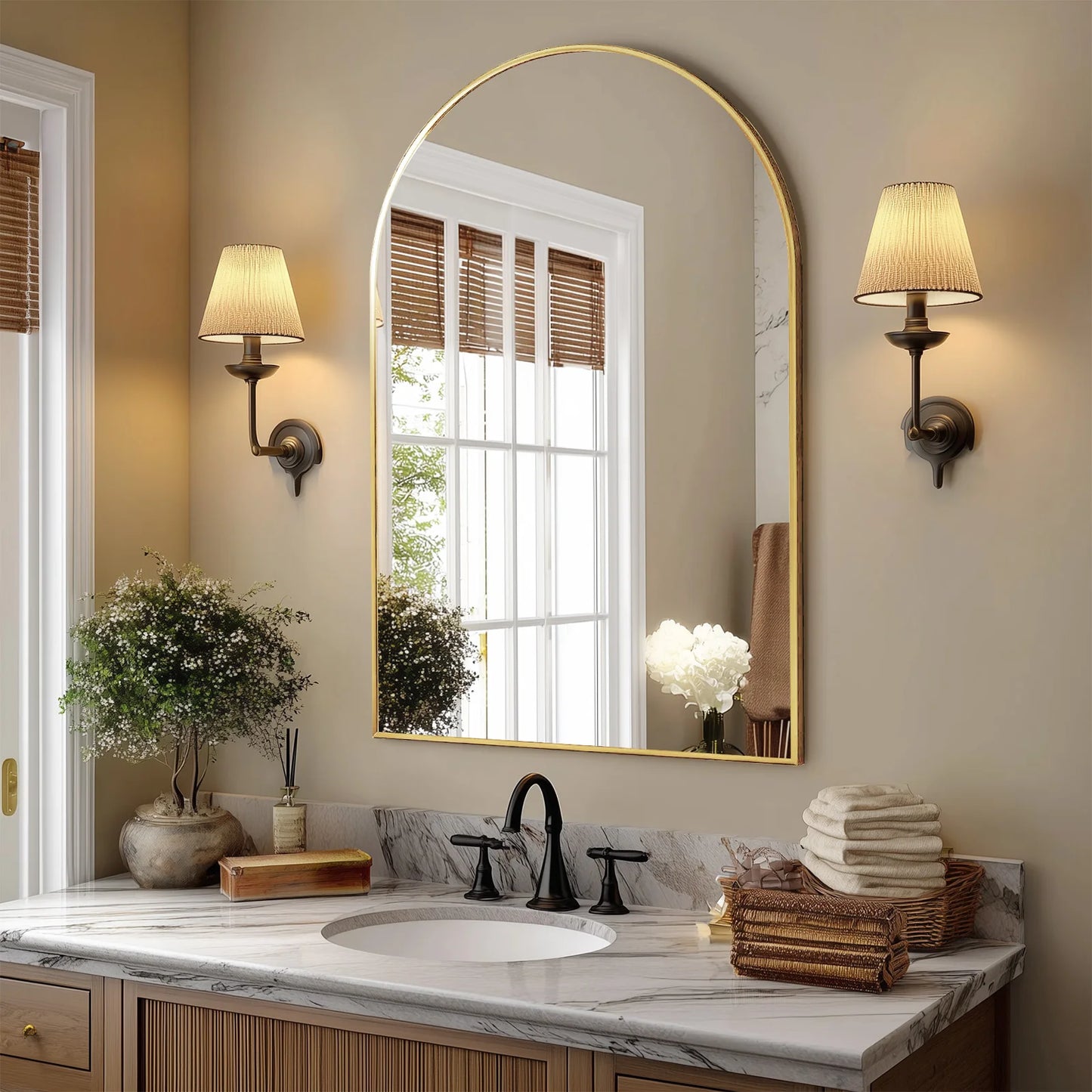 JHK 26"x38" Arched Metal Framed Mirrors