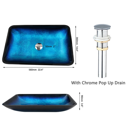 Tempered Glass Bathroom Vessel Sink with Waterfall