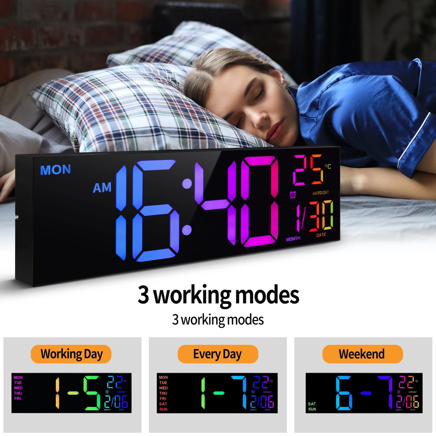 16" Digital Wall Clock, Big LED Display