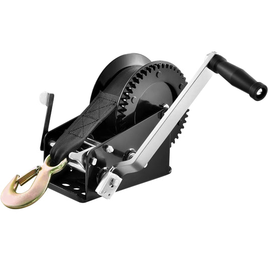 Hand Winch for Boat Trailer Winch Heavy Duty Rope Crank Polyester Strap & Two-Way Ratchet Manual Operated Hand Crank Winch