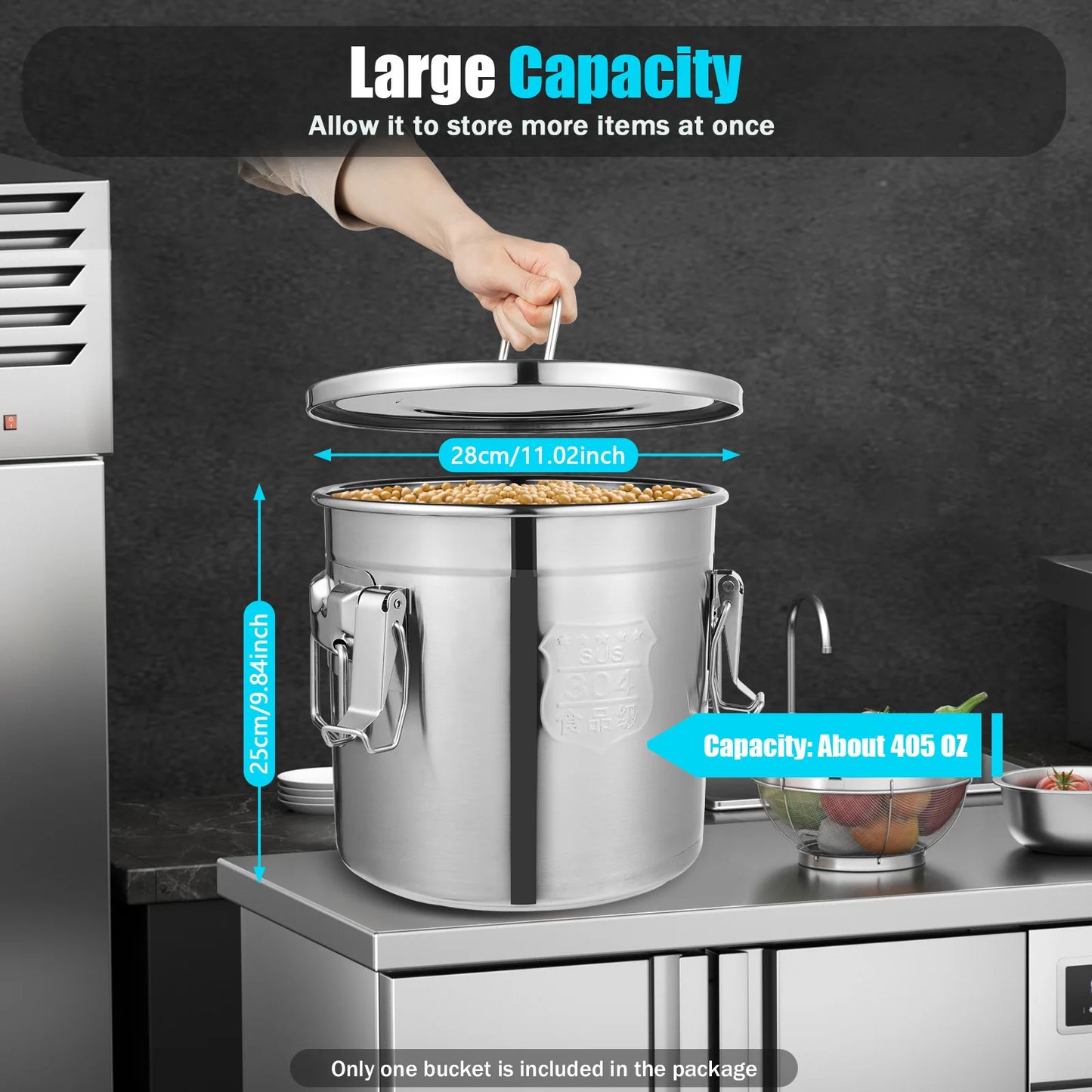 Bymaocar 12L 304 Stainless Steel Cereal Storage Container