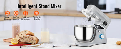 SucceBuy 5 IN 1 Stand Mixer Multifunctional Electric Mixer with 6 Speeds LCD Screen Timing 7.4 Qt Stainless Bowl Dough Hook