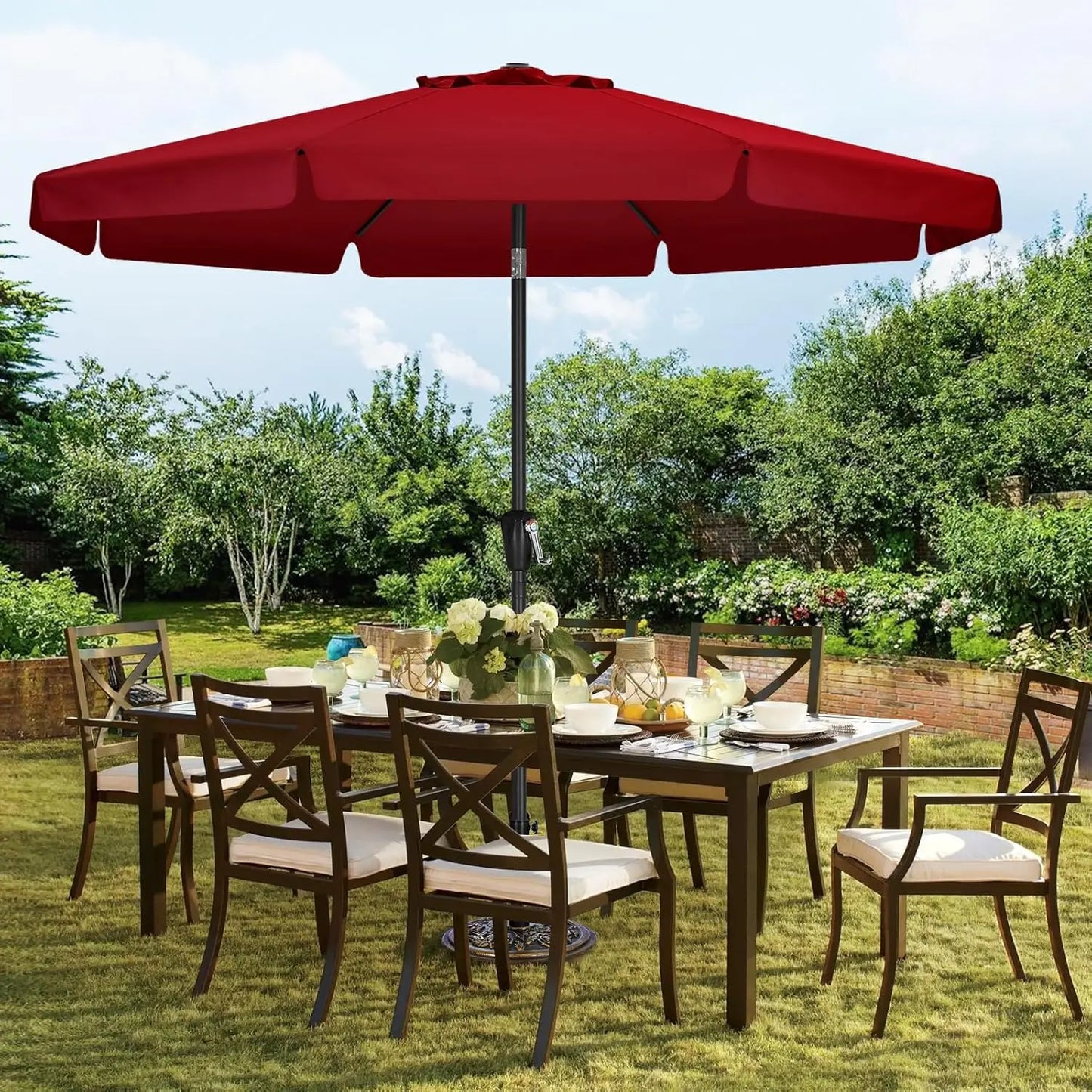 11ft Burgundy Patio Umbrella with Crank Tilt Design