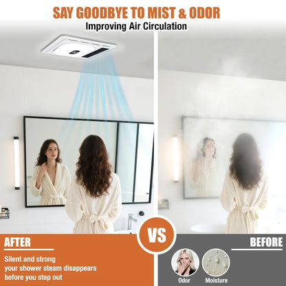 4-in-1 Bathroom Exhaust Fan with Bluetooth Speaker 1800W Heater 180 CFM Quiet Ventilation Easy Install for Home