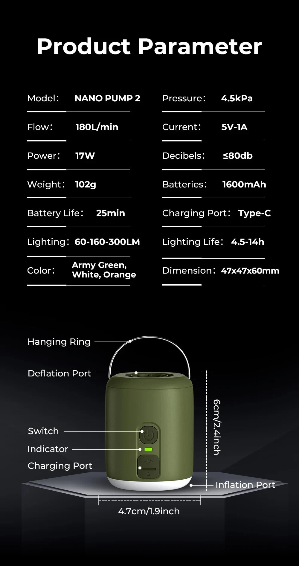WESTTUNE Tiny Air Pump with Camping Lantern