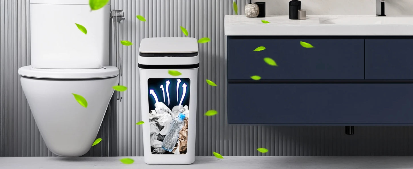 2 Pack 12L Bathroom Automatic Trash Cans White