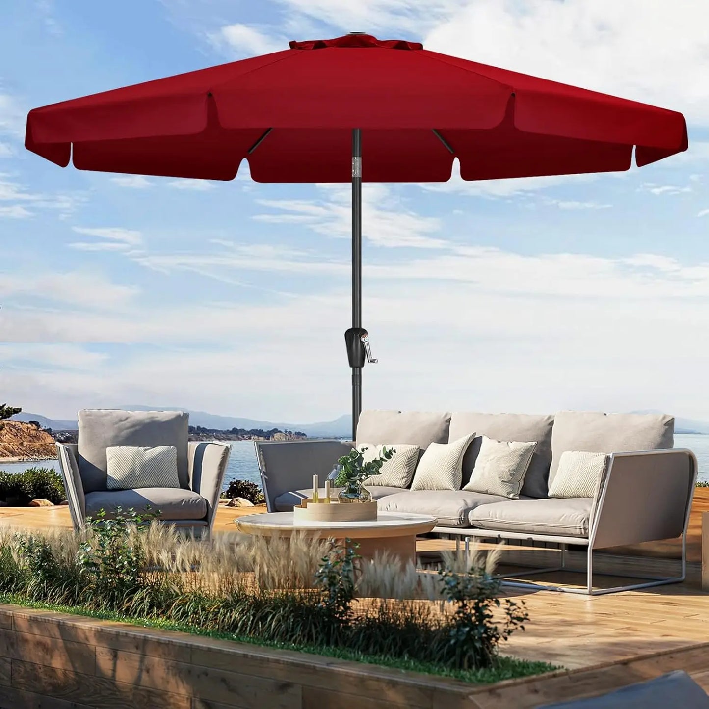 11ft Burgundy Patio Umbrella with Crank Tilt Design