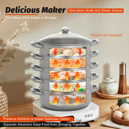 5 Tier  26/28/30/32cm Steamer With Glass Lid