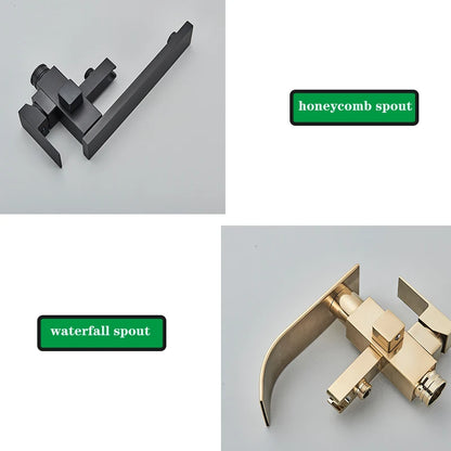 Matte Black Square Bathtub Shower Faucets Floor Standing Faucet Hot Cold Water Shower Mixer Tap Bathroom Waterfall Mixer