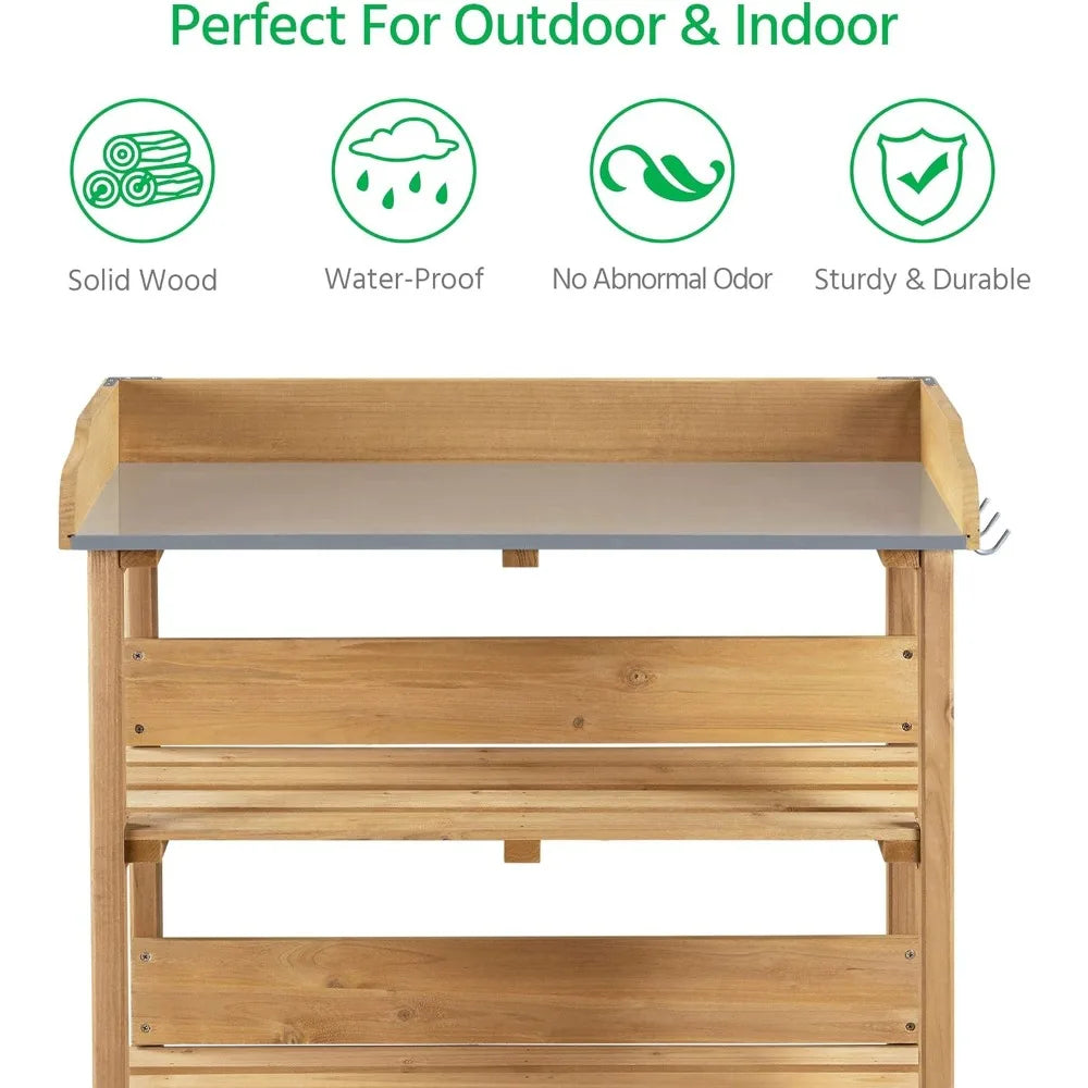 Potting Table w/Metal Tabletop for Gardening