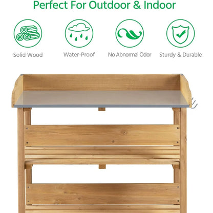 Potting Table w/Metal Tabletop for Gardening