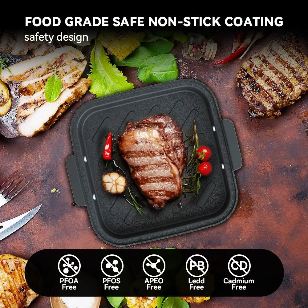 2-in-1 Glass Air Fryer & Grill Combo, 4.2 QT + 1.3 QT Capacity, 7 Digital Presets, Small, Non-Toxic See-Through Glass Bowl