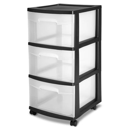 3 Drawer Clear Plastic Storage Cart