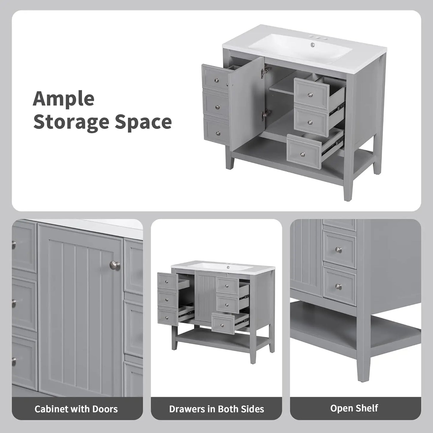 36" Bathroom Vanity Cabinet Sink Top Combo