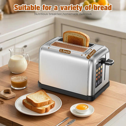 2 Slice Stainless Steel Touch Screen Toaster with Digital Countdown Wide Slot LCD Display 2 Slice Toasters Smart
