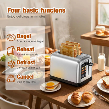 2 Slice Stainless Steel Touch Screen Toaster with Digital Countdown Wide Slot LCD Display 2 Slice Toasters Smart