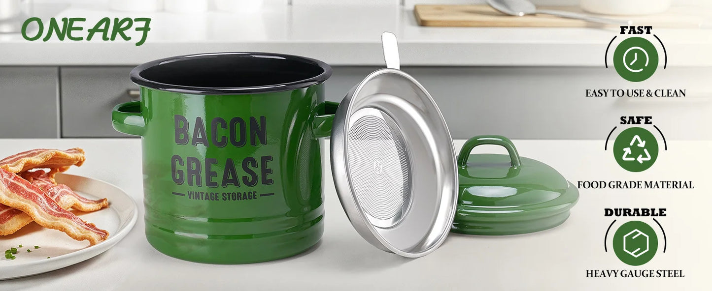 No Mess Bacon Grease Container with Strainer