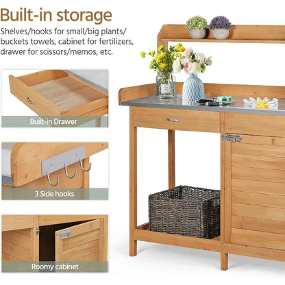 Outdoor Garden Potting Table Work Bench Metal Top