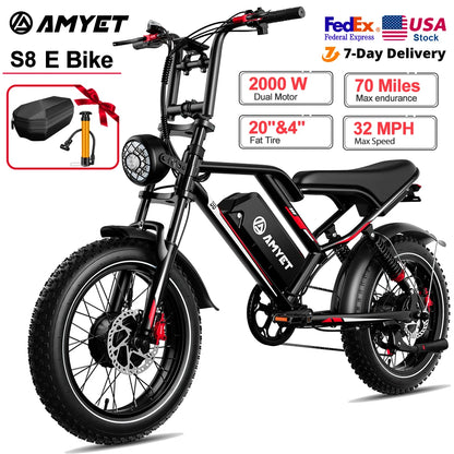 AMYET S8 Adults Electric Bike For Men 2000W