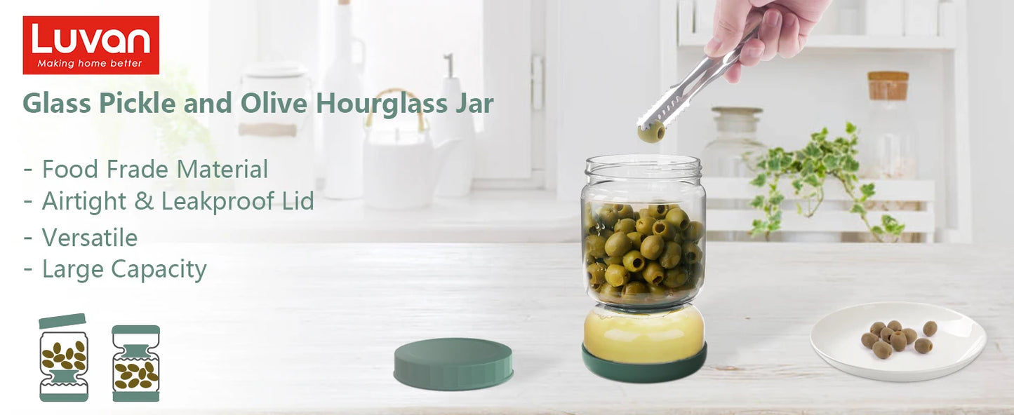 Glass Pickles Jar With Lids & Strainer
