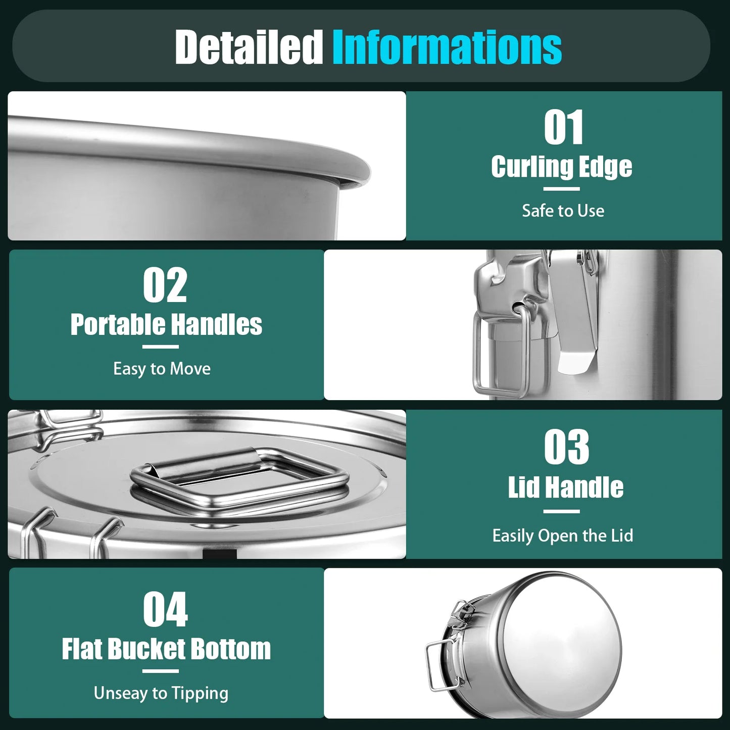 Bymaocar 12L 304 Stainless Steel Cereal Storage Container