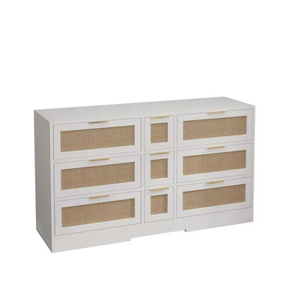 51.2” White Rattan Storage Locker with 9 Drawers
