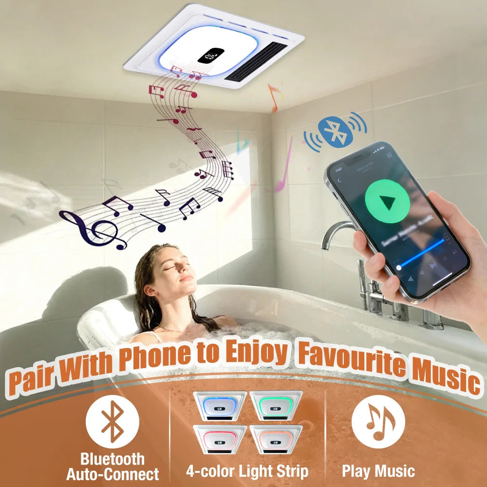 4-in-1 Bathroom Exhaust Fan with Bluetooth Speaker 1800W Heater 180 CFM Quiet Ventilation Easy Install for Home