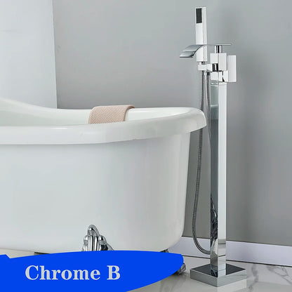 Matte Black Square Bathtub Shower Faucets Floor Standing Faucet Hot Cold Water Shower Mixer Tap Bathroom Waterfall Mixer