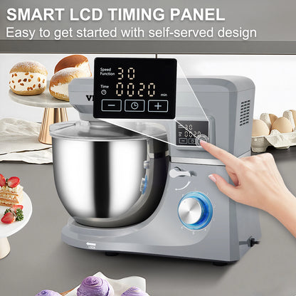 SucceBuy 5 IN 1 Stand Mixer Multifunctional Electric Mixer with 6 Speeds LCD Screen Timing 7.4 Qt Stainless Bowl Dough Hook
