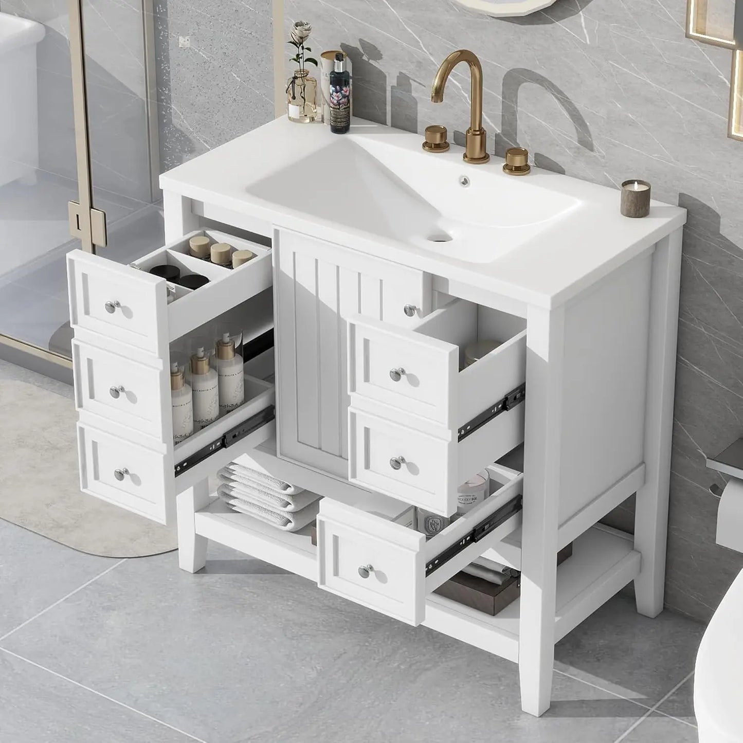 36" Bathroom Vanity Cabinet Sink Top Combo