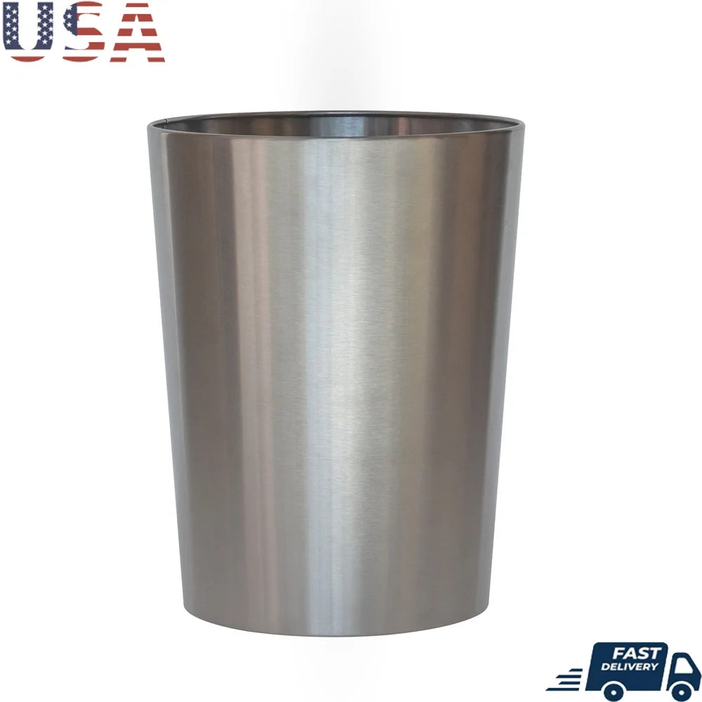 Brushed Nickel Metal Wastebasket 2.2 Gal Indoor Use