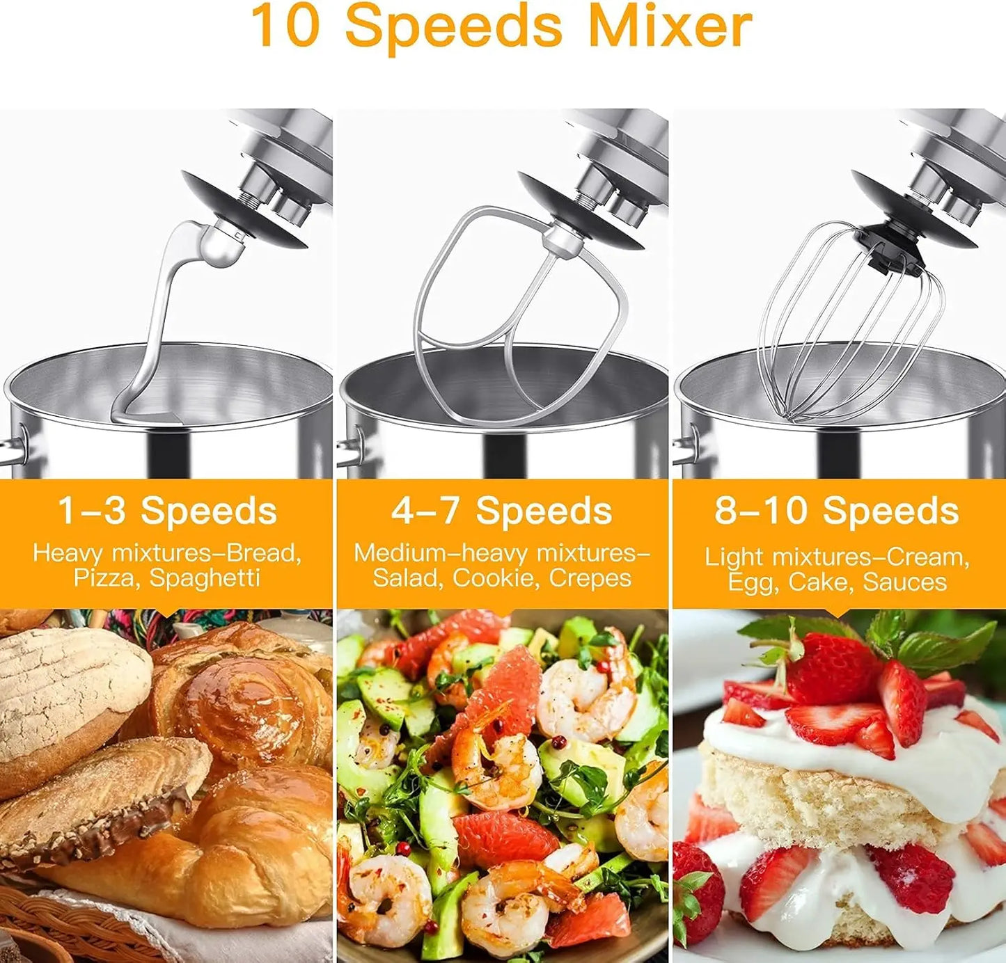 7.5QT 10-Speed 660W Tilt-Head Electric Food Mixer