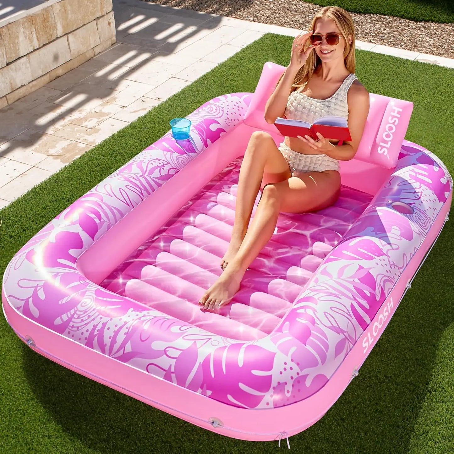 JOYFY Inflatable Tanning Pool Lounger Float 70" x 46"