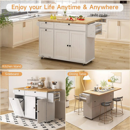 60" Mobile Kitchen Island with drop leaf