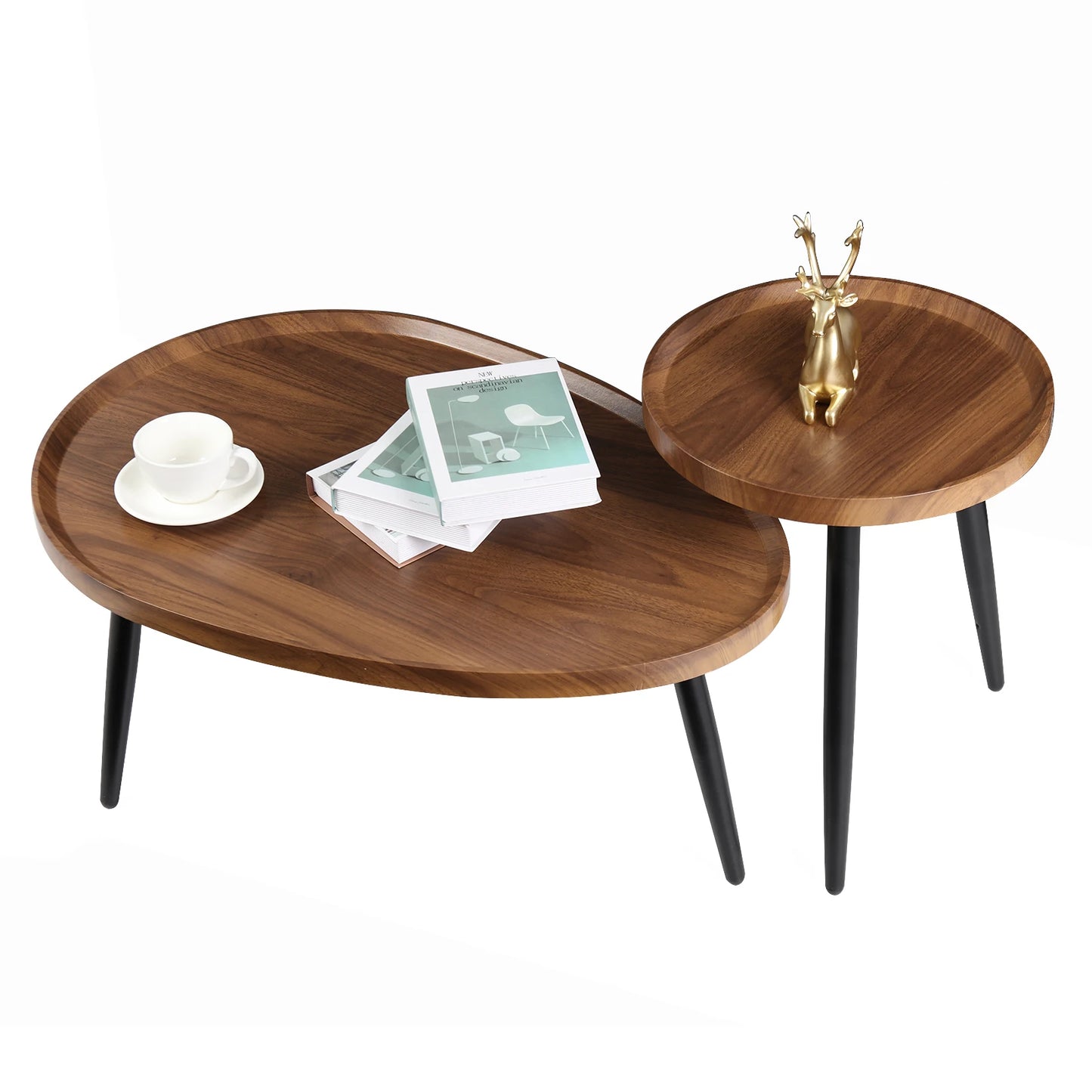 Round Coffee End Table Set Modern Nesting Style